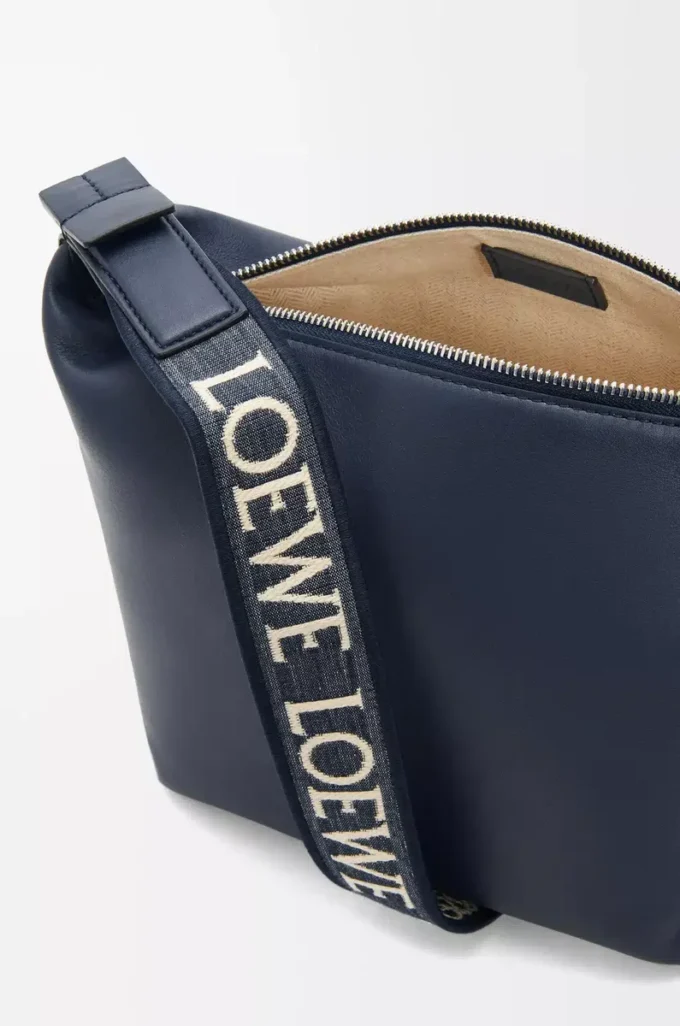 Small Cubi crossbody bag in supple smooth calfskin and jacquard Deep Navy