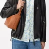 Small Cubi crossbody bag in supple smooth calfskin and jacquard Tan