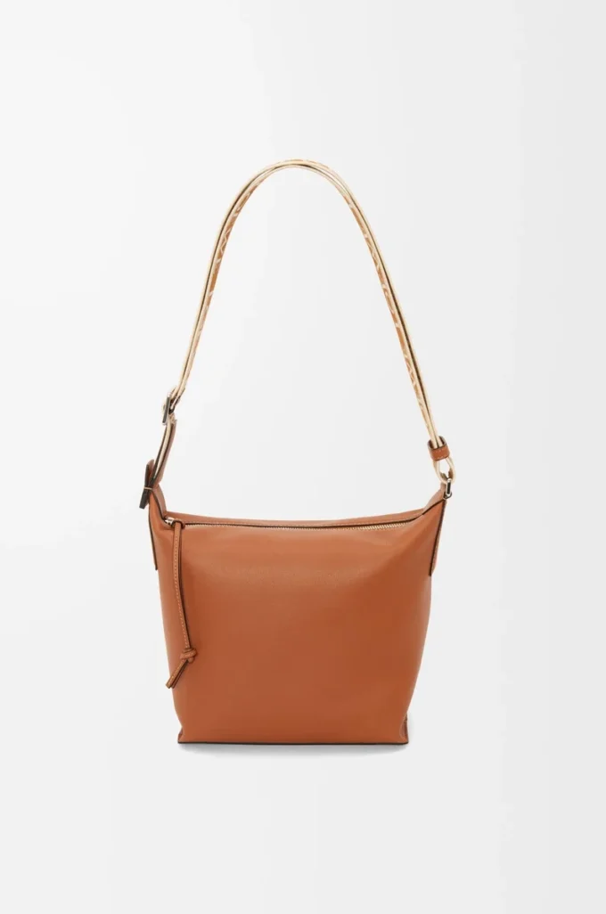 Small Cubi crossbody bag in supple smooth calfskin and jacquard Tan