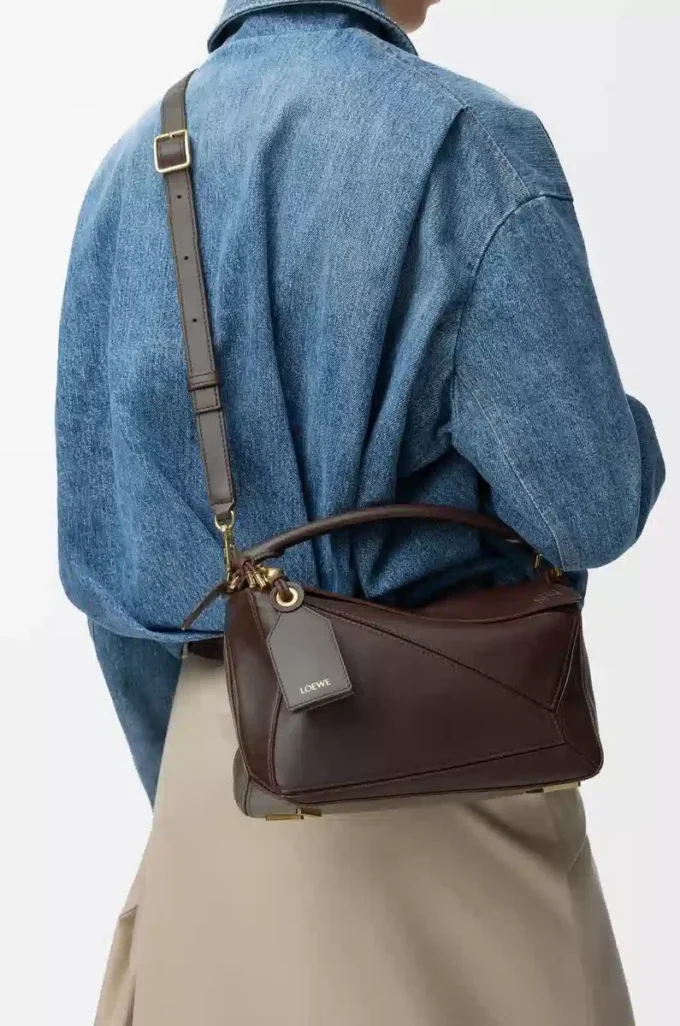 Small Featherlight Puzzle bag in nappa lambskin Dark Chestnut