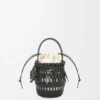 Small Fringe Bucket bag in calfskin Black