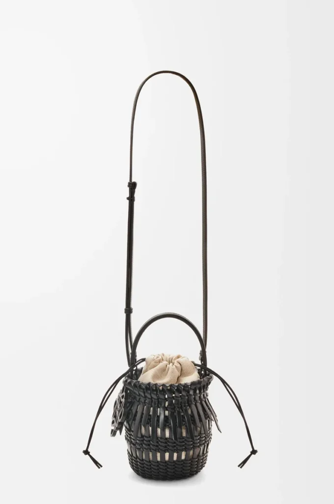 Small Fringe Bucket bag in calfskin Black