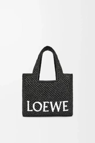 Small LOEWE Font tote in raffia Black