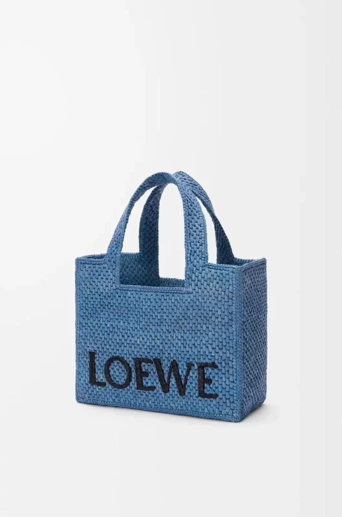 Small LOEWE Font tote in raffia Light Blue Small LOEWE Font tote in raffia Light Blue