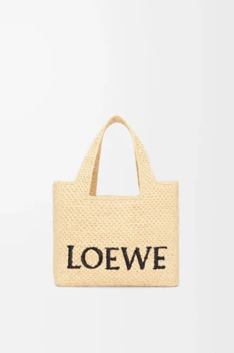 Small LOEWE Font tote in raffia Natural