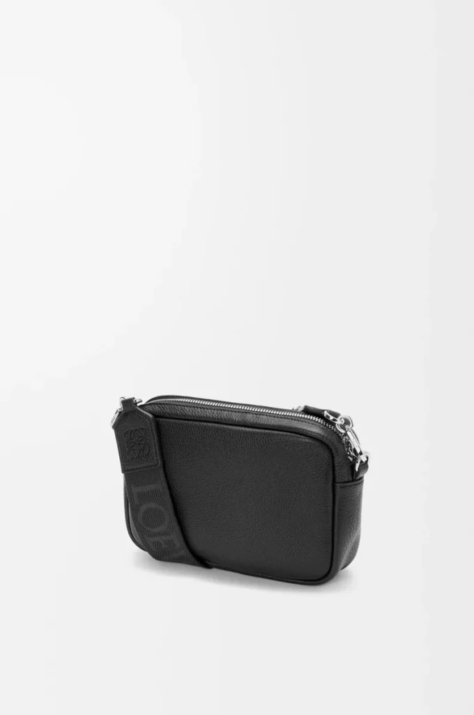 Small Pebble messenger bag in supple grained calfskin Black