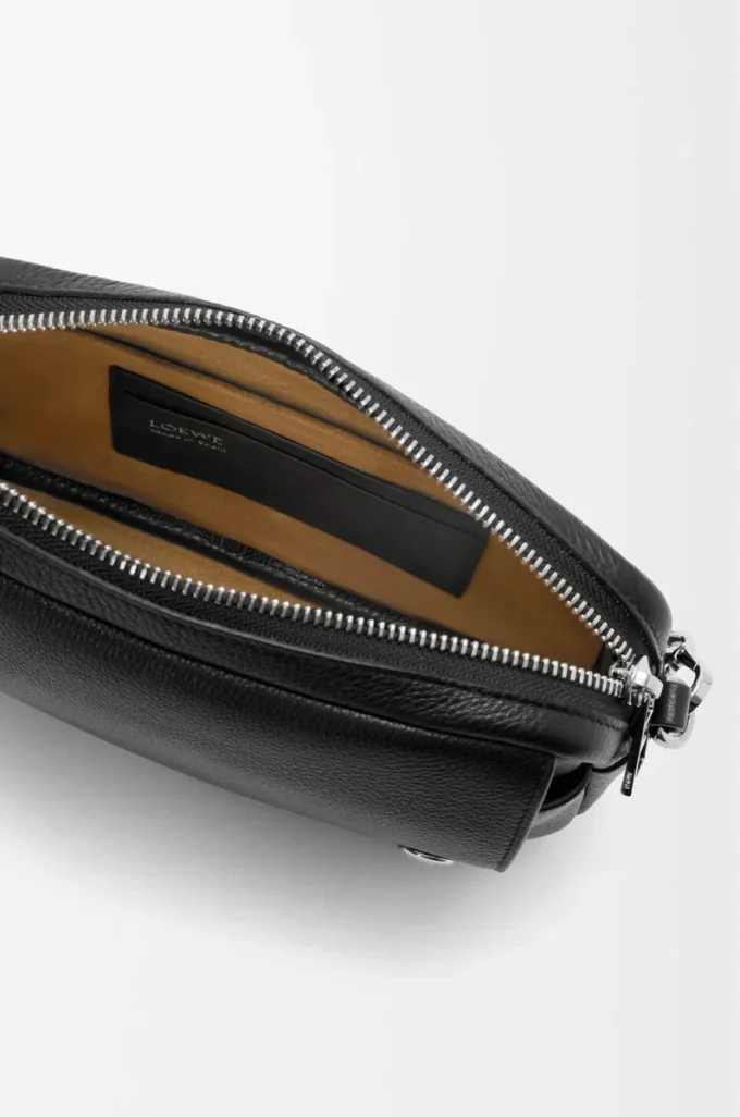 Small Pebble messenger bag in supple grained calfskin Black