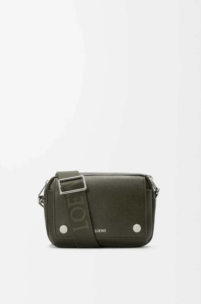 Small Pebble messenger bag in supple grained calfskin Dark Khaki