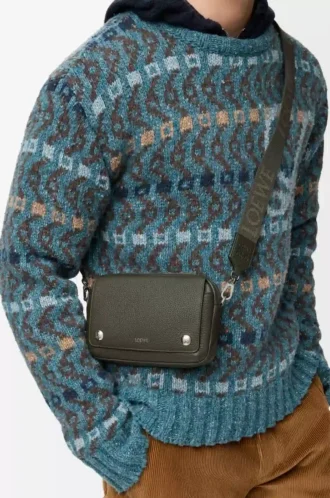Small Pebble messenger bag in supple grained calfskin Dark Khaki
