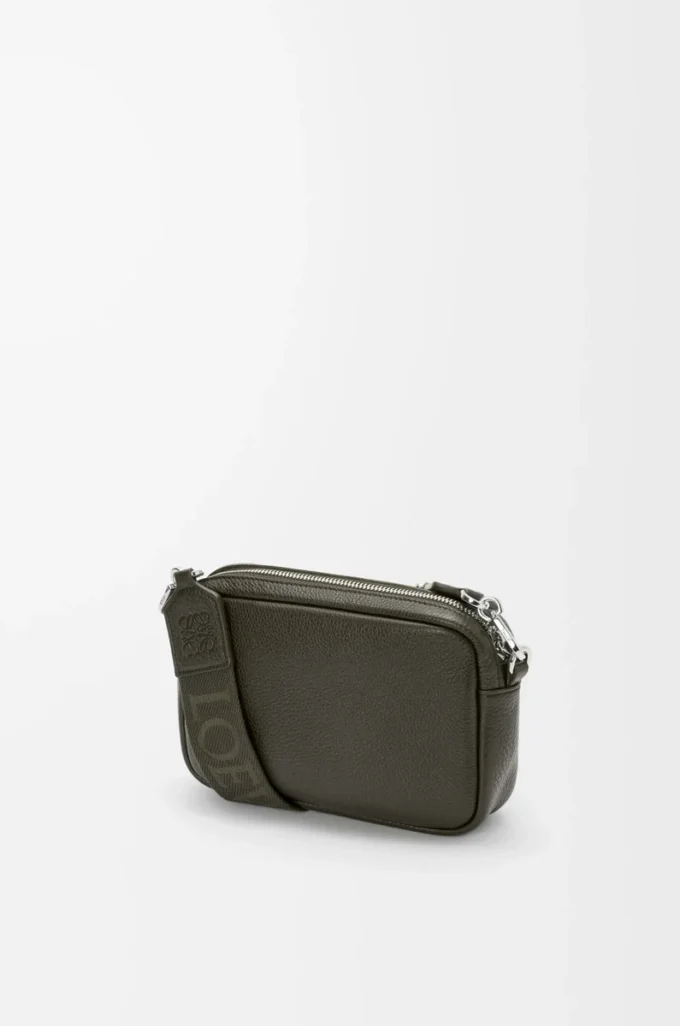 Small Pebble messenger bag in supple grained calfskin Dark Khaki