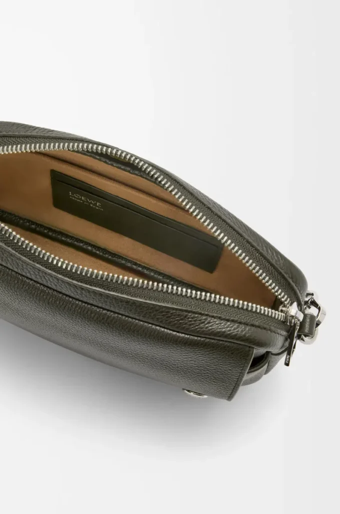 Small Pebble messenger bag in supple grained calfskin Dark Khaki