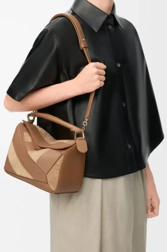 Small Puzzle bag in classic calfskin and suede Oak