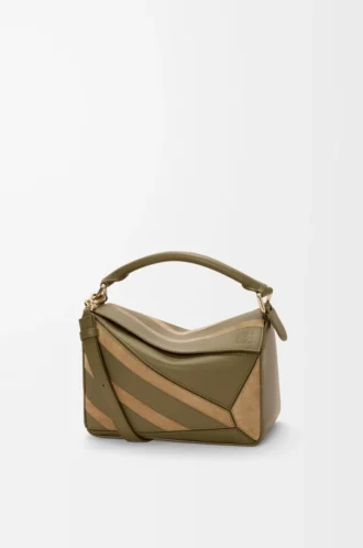 Small Puzzle bag in classic calfskin and suede Olive/Gold