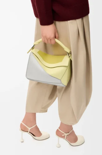 Small Puzzle bag in nappa calfskin Pale Grey/Light Citrine
