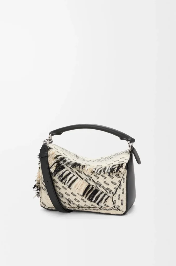 Small Puzzle bag in woven textile Black/White Small Puzzle bag in woven textile Black/White