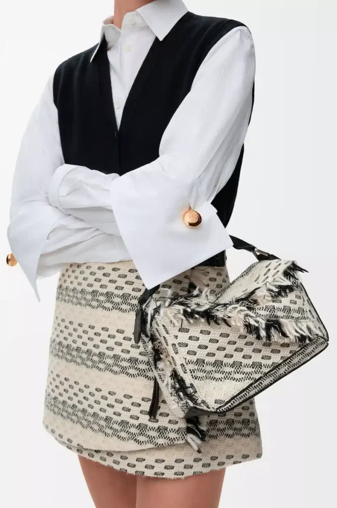 Small Puzzle bag in woven textile Black/White Small Puzzle bag in woven textile Black/White