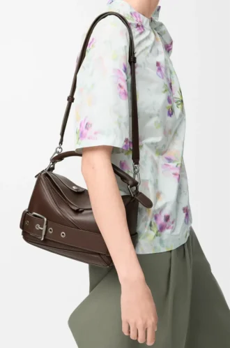Small Puzzle Biker bag in shiny calfskin Dark Chestnut