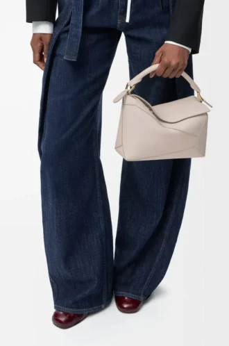 Small Puzzle Edge bag in soft grained calfskin Light Ghost