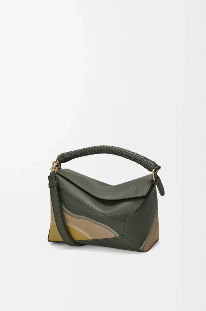 Small Puzzle Edge Landscape bag in nappa calfskin Bottle Green/Ochre Small Puzzle Edge Landscape bag in nappa calfskin Bottle Green/Ochre