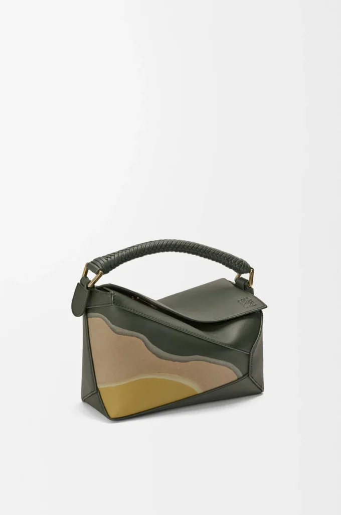 Small Puzzle Edge Landscape bag in nappa calfskin Bottle Green/Ochre Small Puzzle Edge Landscape bag in nappa calfskin Bottle Green/Ochre