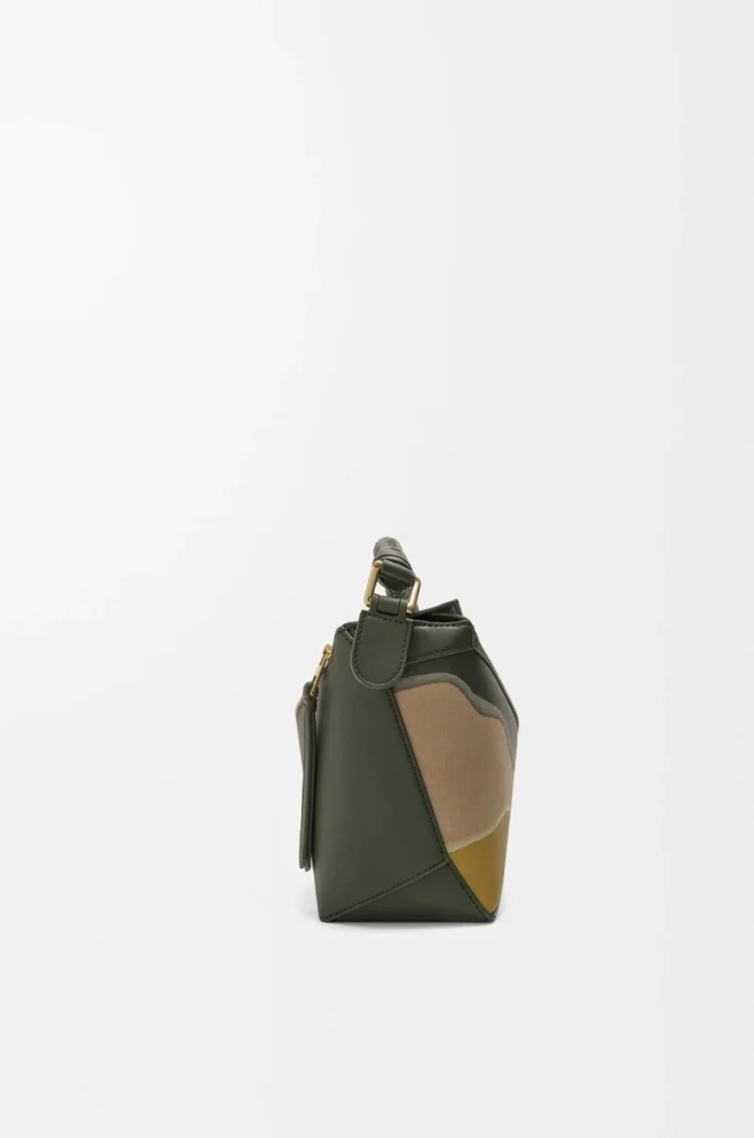 Small Puzzle Edge Landscape bag in nappa calfskin Bottle Green/Ochre Small Puzzle Edge Landscape bag in nappa calfskin Bottle Green/Ochre