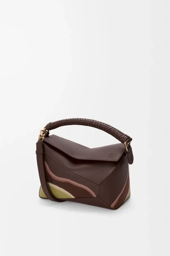 Small Puzzle Edge Landscape bag in nappa calfskin Chocolate/Light Moss Small Puzzle Edge Landscape bag in nappa calfskin Chocolate/Light Moss