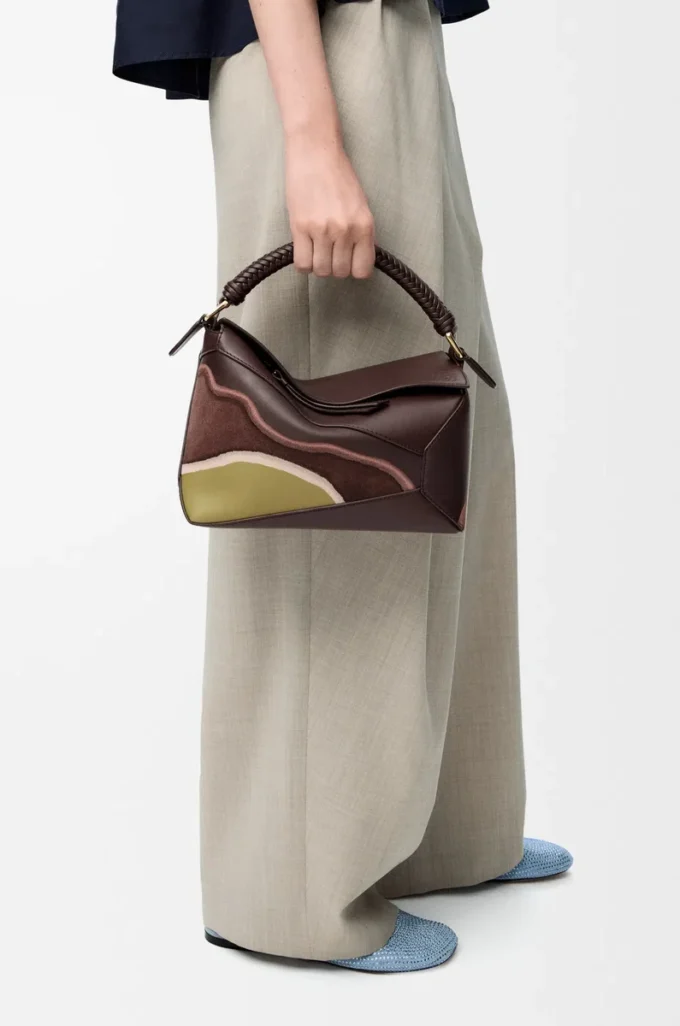 Small Puzzle Edge Landscape bag in nappa calfskin Chocolate/Light Moss Small Puzzle Edge Landscape bag in nappa calfskin Chocolate/Light Moss
