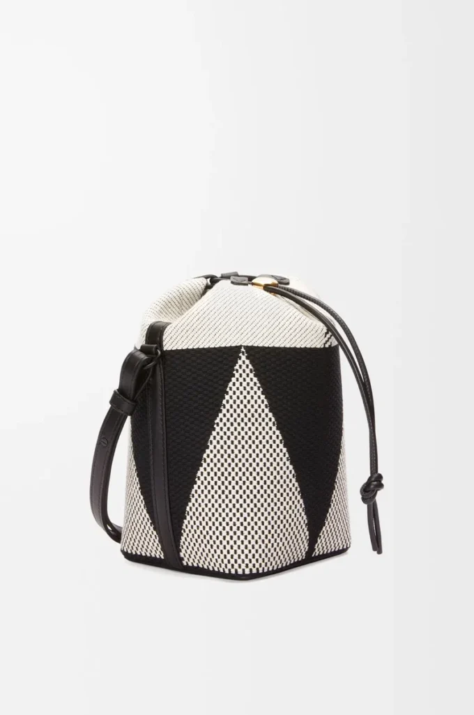 Small Treasure Bako bucket in canvas jacquard and calfskin Natural/Black