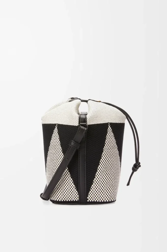Small Treasure Bako bucket in canvas jacquard and calfskin Natural/Black