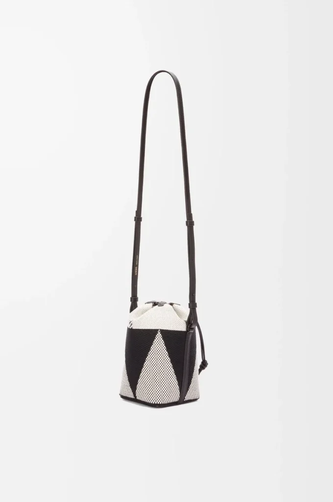 Small Treasure Bako bucket in canvas jacquard and calfskin Natural/Black