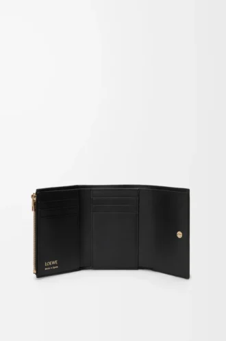 Small vertical wallet in smooth and grained calfskin Black