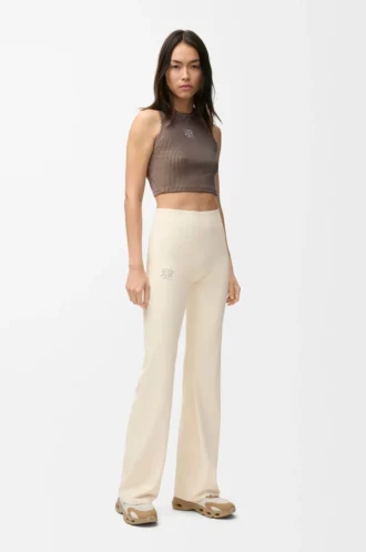 Soft bootleg pants in technical jersey Ivory