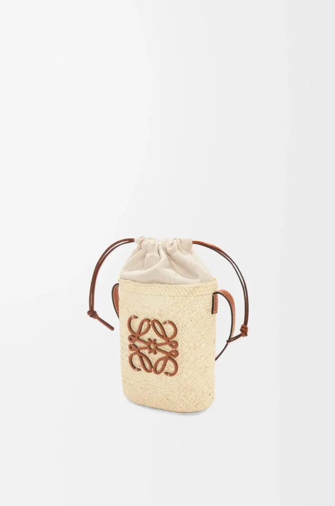 Square pocket in iraca palm and calfskin Natural/Tan