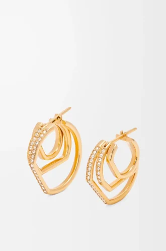 Stacked hoop earrings in sterling silver and crystals Gold/White