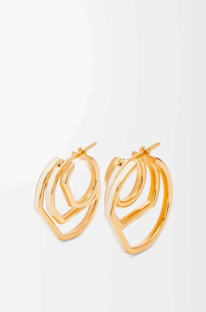 Stacked hoop earrings in sterling silver and enamel Gold/Ivory Stacked hoop earrings in sterling silver and enamel Gold/Ivory