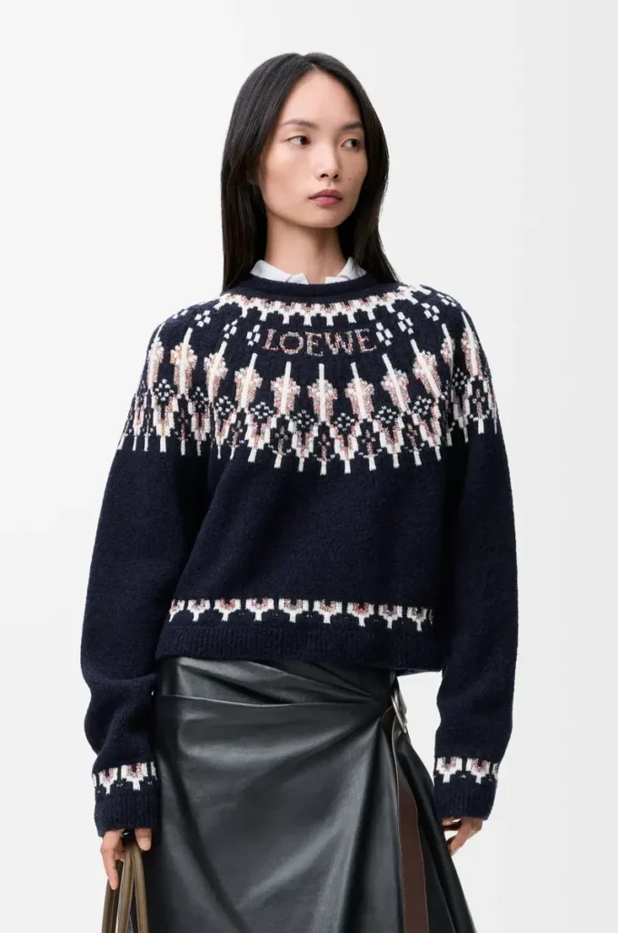 Sweater in wool blend Navy/Multicolor