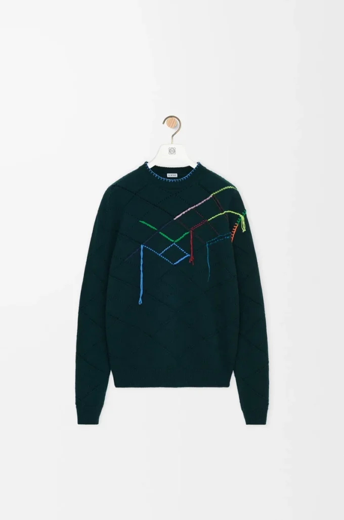 Sweater in wool Dark Green/Multicolour Sweater in wool Dark Green/Multicolour