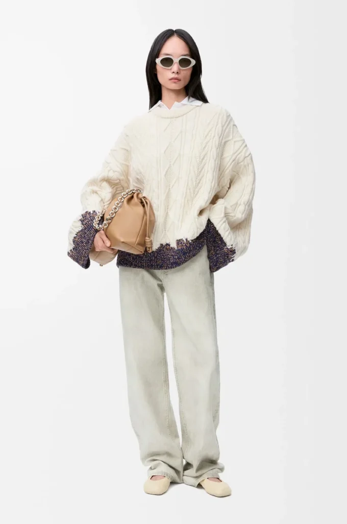 Sweater in wool Ecru/Brown Sweater in wool Ecru/Brown