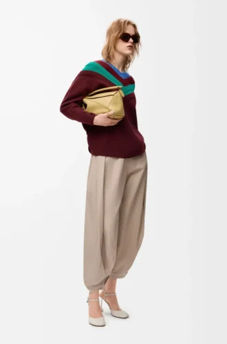 Draped trousers in cotton and silk Beige