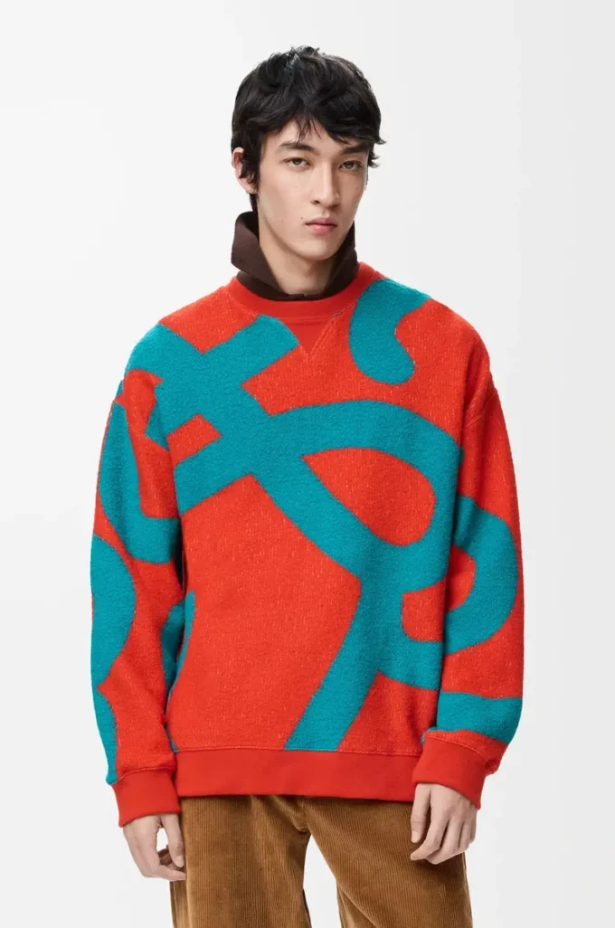 Sweatshirt in wool and cotton Blue/Orange