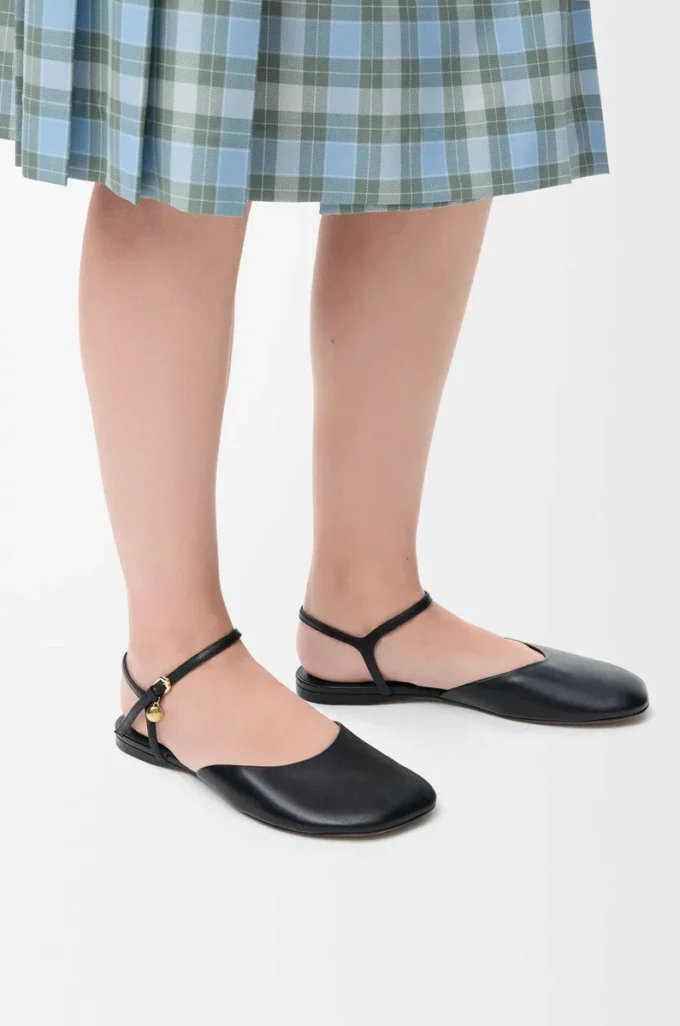Toy ankle strap ballerina in lambskin Black