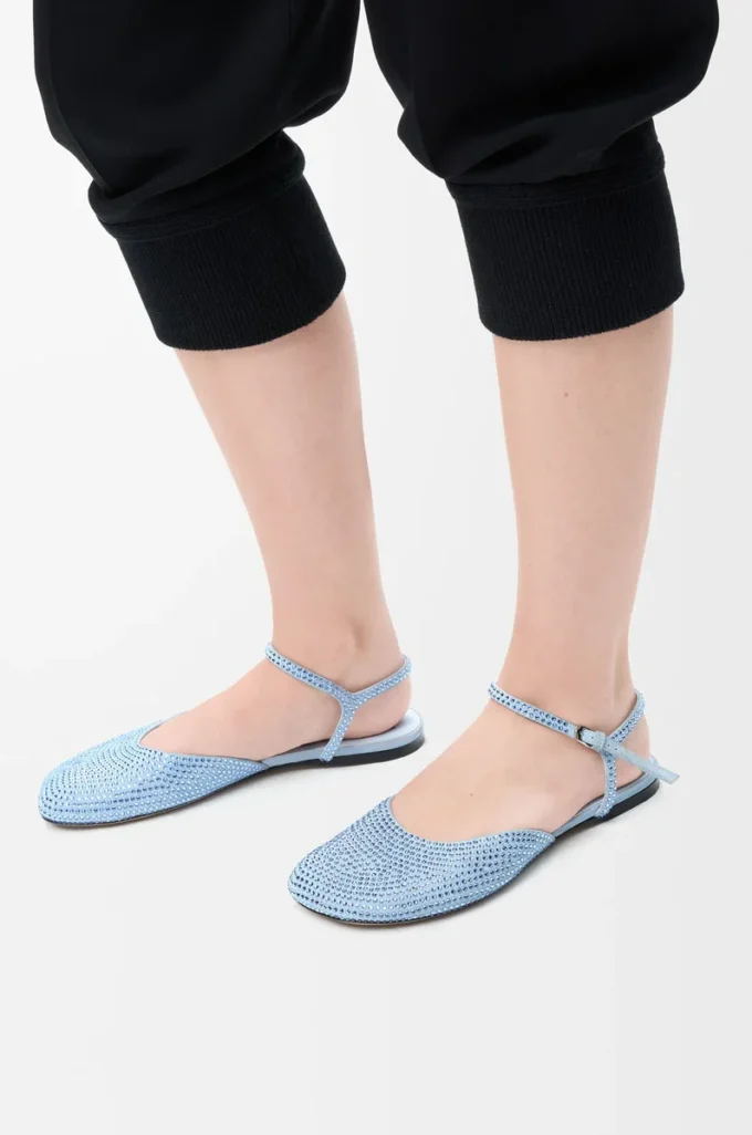 Toy ankle strap ballerina in rhinestone-embellished suede Baby Blue Toy ankle strap ballerina in rhinestone-embellished suede Baby Blue