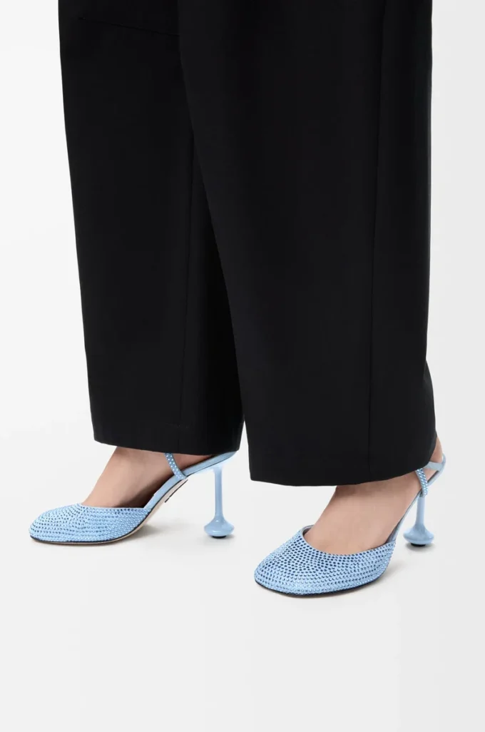 Toy ankle strap pump in rhinestone-embellished suede Baby Blue