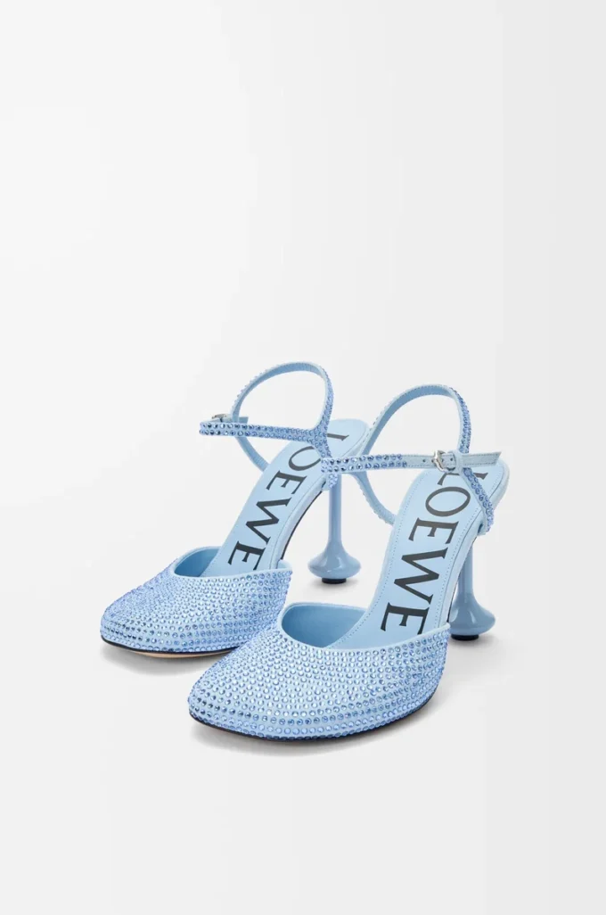 Toy ankle strap pump in rhinestone-embellished suede Baby Blue