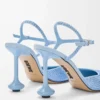 Toy ankle strap pump in rhinestone-embellished suede Baby Blue