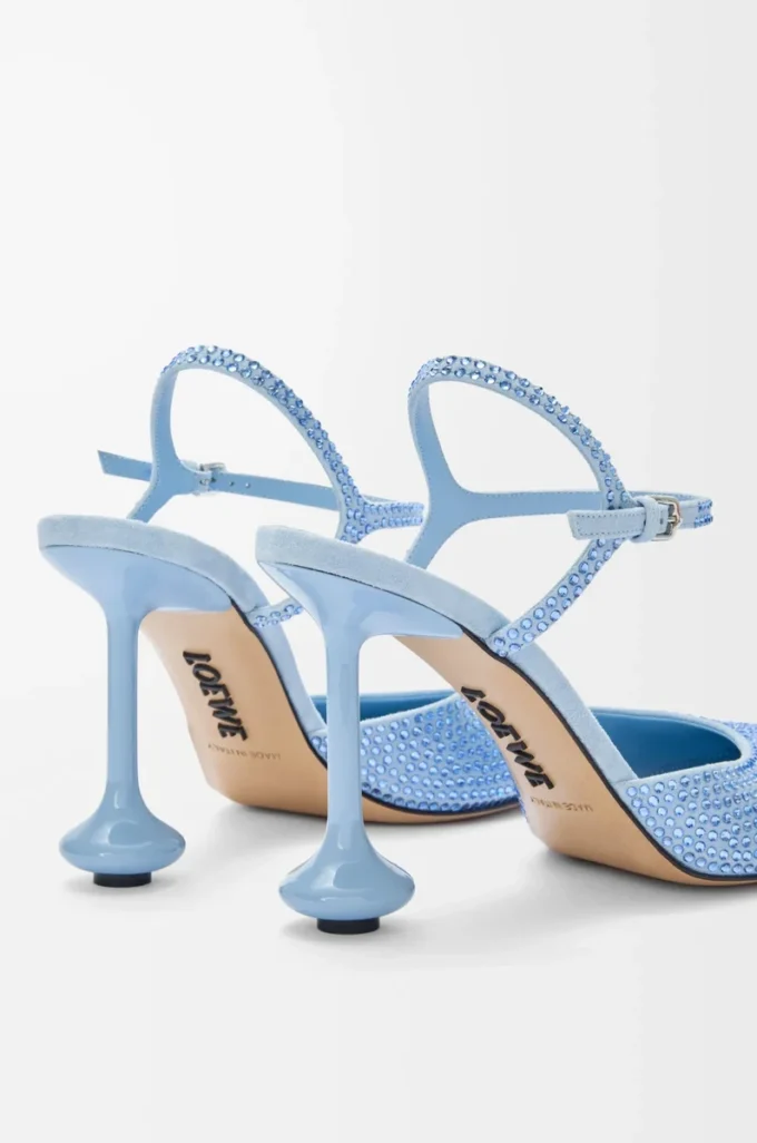 Toy ankle strap pump in rhinestone-embellished suede Baby Blue