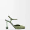 Toy ankle strap pump in rhinestone-embellished suede Military Green