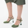 Toy ankle strap pump in rhinestone-embellished suede Military Green