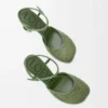 Toy ankle strap pump in rhinestone-embellished suede Military Green