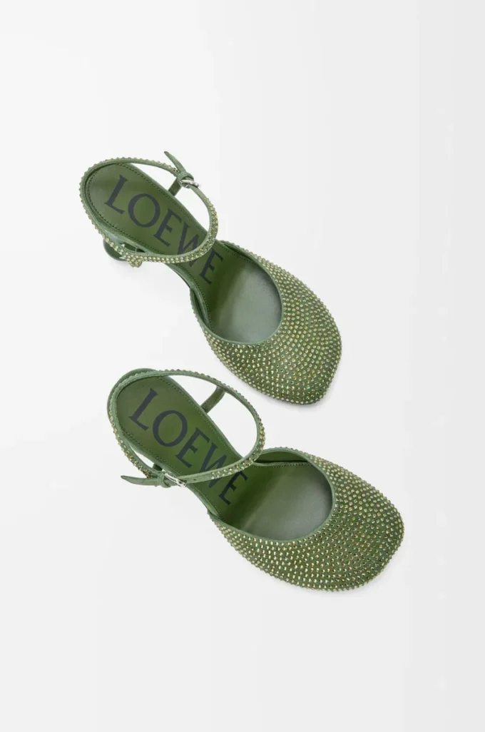 Toy ankle strap pump in rhinestone-embellished suede Military Green